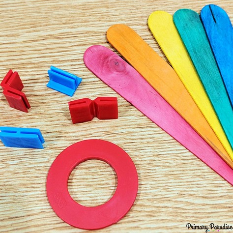 Image of colorful popsicle sticks and 5 different STEM connectors