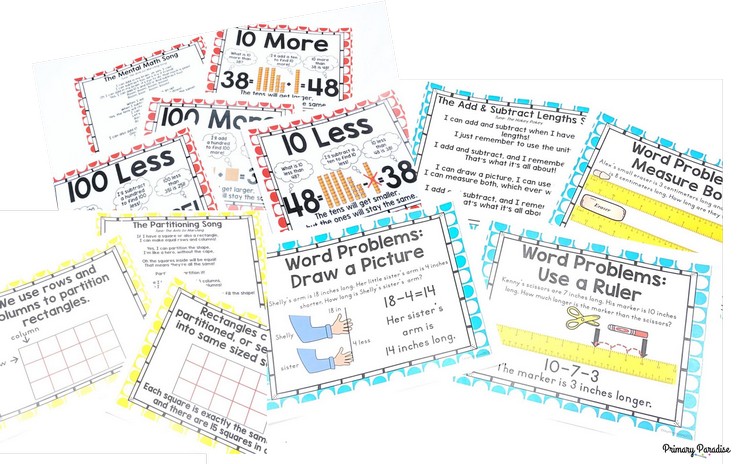 Common Core math skills for first grade and second grade- addition, subtraction, place value- all standards are covered with the comprehensive resources and ideas!