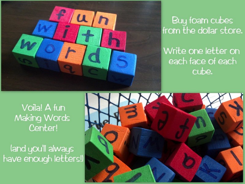 Use foam cubes to make words- perfect simple and easy center idea!