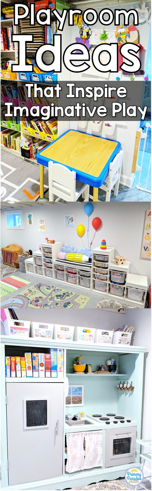 Basement playroom ideas that inspire imaginative play for toddlers, pre-schools, and elementary age kids! 