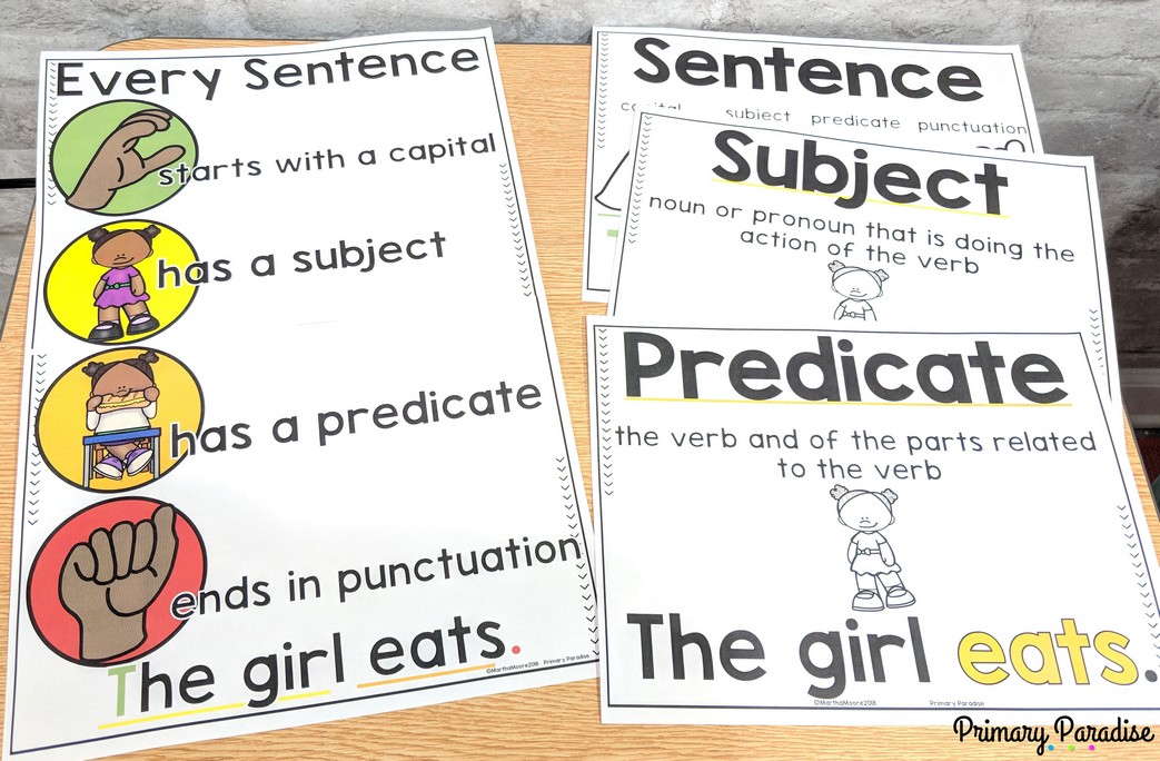 Subject and predicate are a great tool to teaching sentence structure! Using this hands on, simple, and new method, students can use a stop light technique to learn to identity and write complete sentences to improve writing.