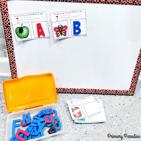 Tactile foam letters are the perfect way to practice letter recognition and letter sounds as well as making words for centers, guided reading ,and daily 5! Grab these free letter sound task cards in this post as well!