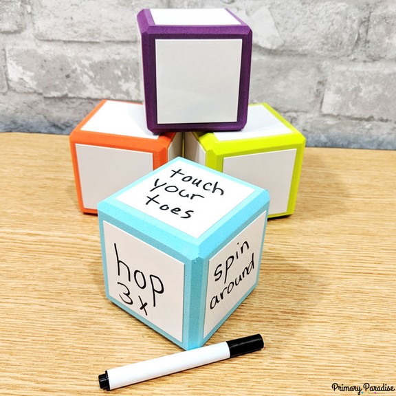 This brain break is sure to be a hit because you can change it again and again! Write different actions on dry erase blocks, roll, and students perform that action.