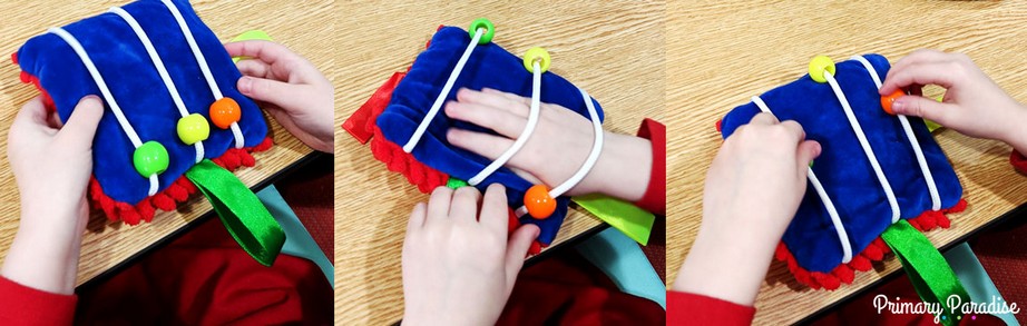 Image of a weighted fidget bag with beads attached