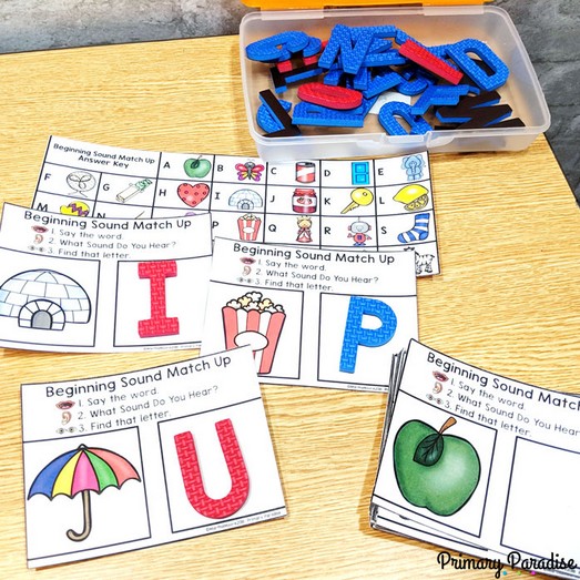 Tactile foam letters are the perfect way to practice letter recognition and letter sounds as well as making words for centers, guided reading ,and daily 5! Grab these free letter sound task cards in this post as well!