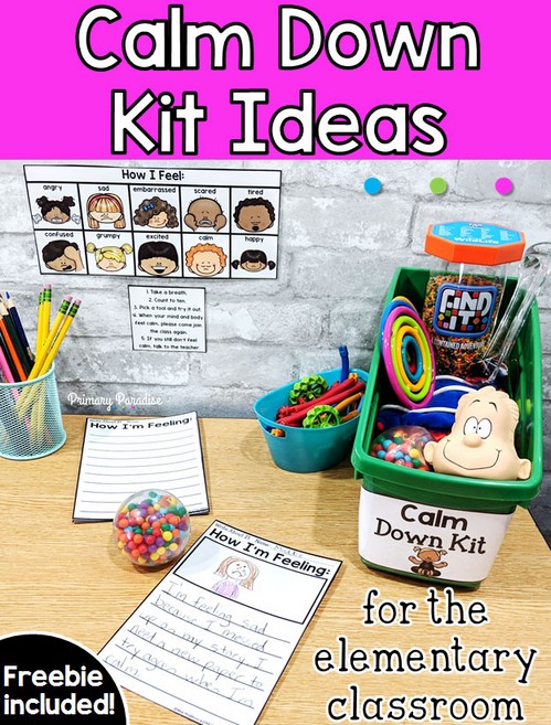 Helping students to self regulate when they're upset with a calm down kit is a huge help in the classroom. It provides students with a safe space to process emotions and feelings. It's particularly helpful for students with sensory processing needs. It teaches students life long coping skills, cuts down on classroom management issues, and takes some of the burden off of you as a teacher. But, what should you put in a calm down kit? Today I'm going to share some helpful tools to add to your calm down corner.