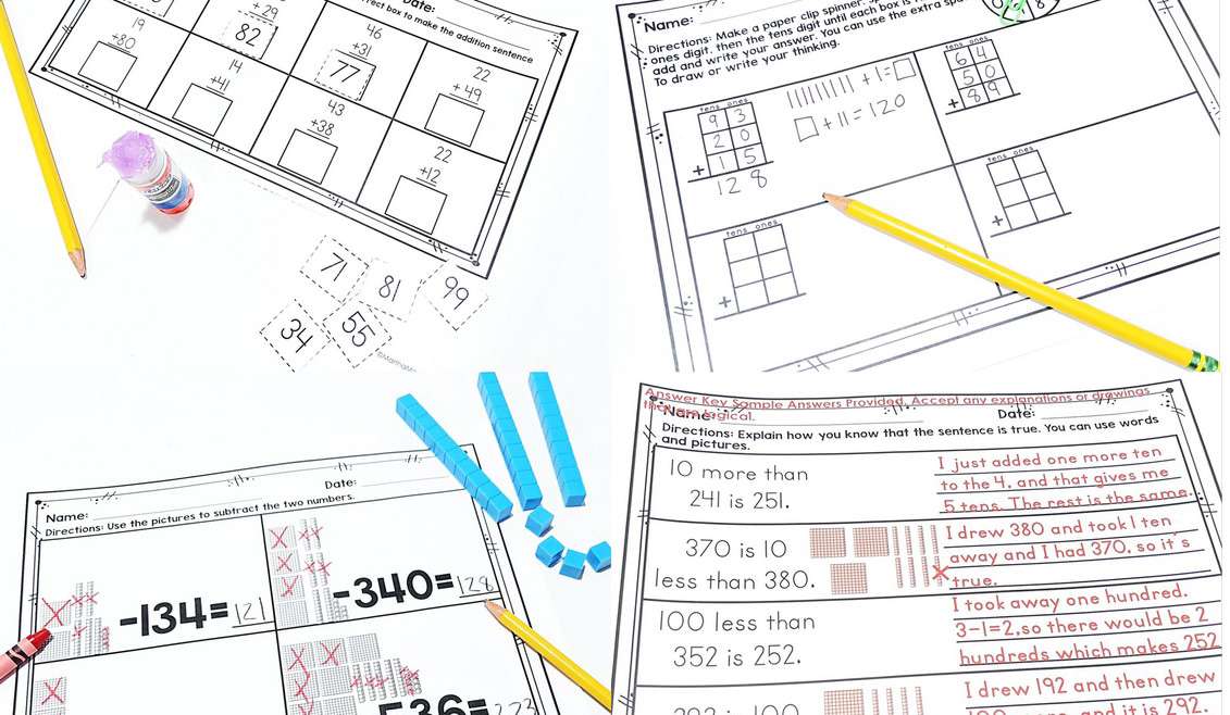 Common Core math skills for first grade and second grade- addition, subtraction, place value- all standards are covered with the comprehensive resources and ideas!