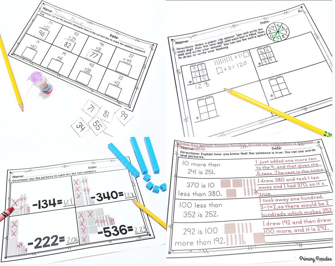 Common Core math skills for first grade and second grade- addition, subtraction, place value- all standards are covered with the comprehensive resources and ideas!