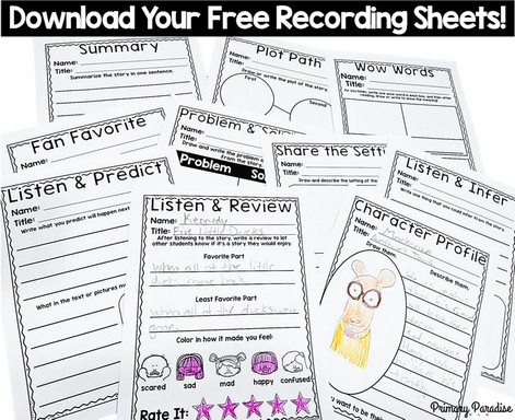 Listening to reading ideas to make your listening centers more organized and engaging for students! Learn where to find books from Steps to Literacy and how to get CD players for free! Also grab 10 free recording sheets!