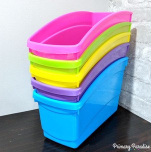 perfect inexpensive but sturdy book bins for daily 5, centers, or storing other classroom materials. Bright colors and very sturdy!