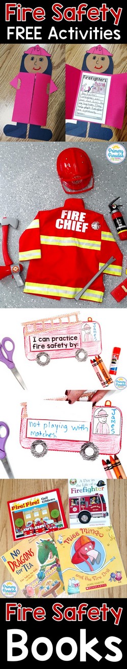 Fire activities, fire safety books, and fire safety freebies for your kindergarten, first grade, and second grade classroom for fire safety month and fire safety week. Firefighter activities for community helpers unit.