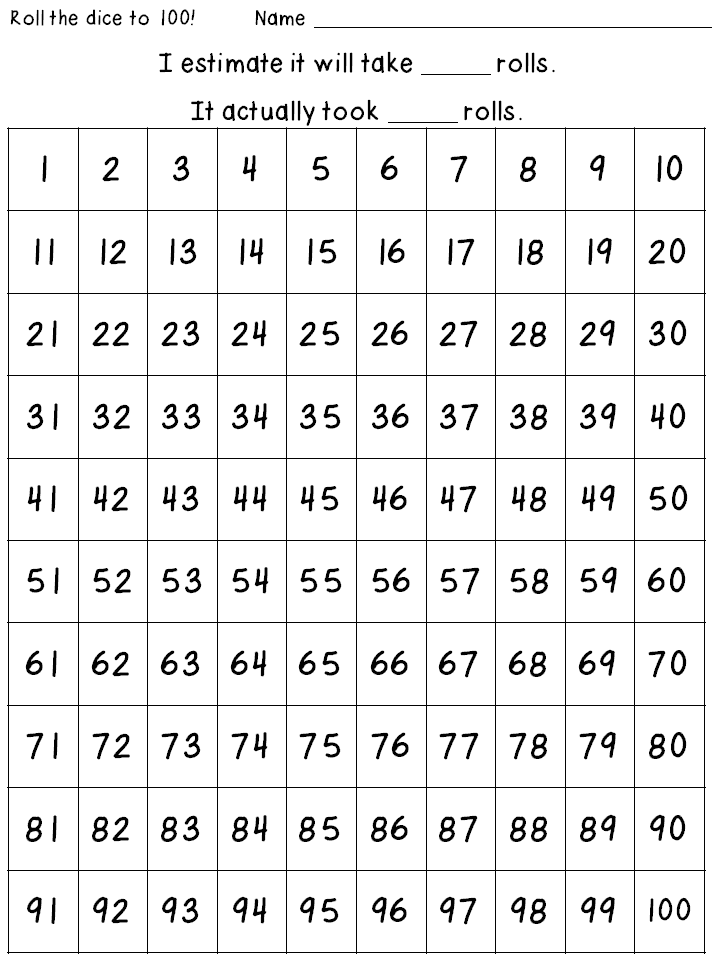 100th Day Roll to 100 Chart