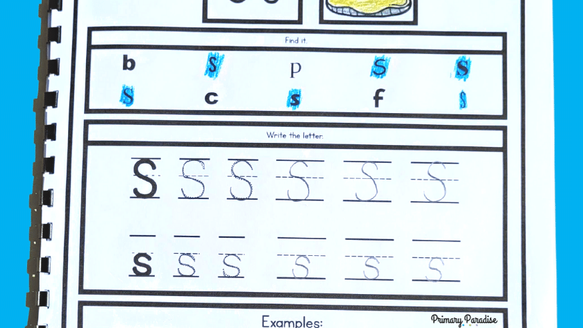 A white paper with tracing lines for both upper and lowercase s