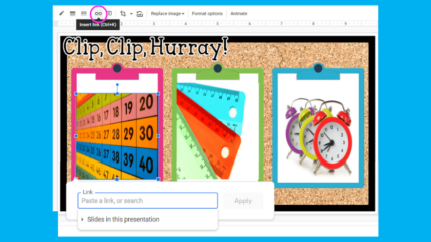 An image of a picture on a google slide being linked
