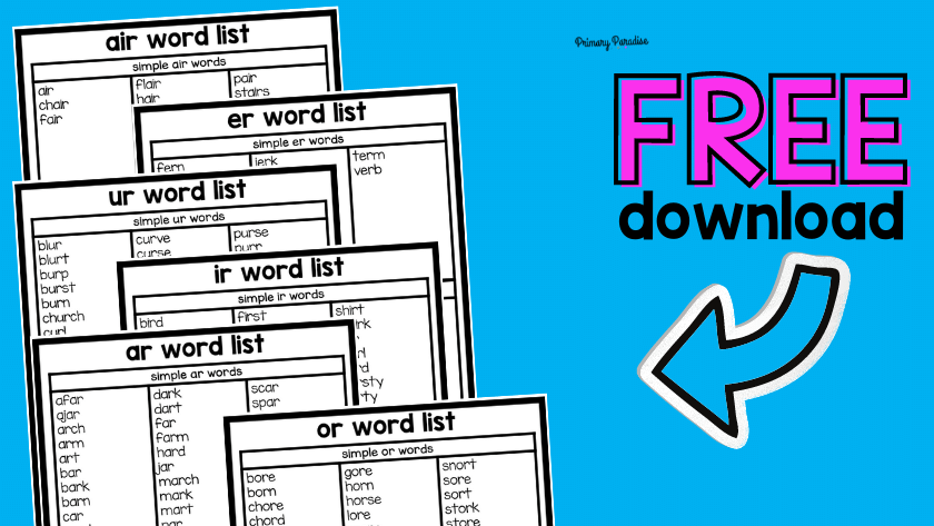 Click to download the free r controlled vowel word lists