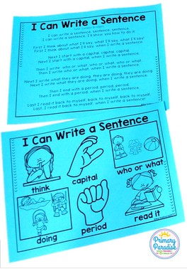 What’s in a sentence- Sentence writing tips for basic sentence writing kindergarten first grade lesson plans- missing capitals, punctuation, and what should be in a sentence.