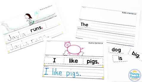 Building sentences- Sentence writing tips for basic sentence writing kindergarten first grade lesson plans- missing capitals, punctuation, and what should be in a sentence.