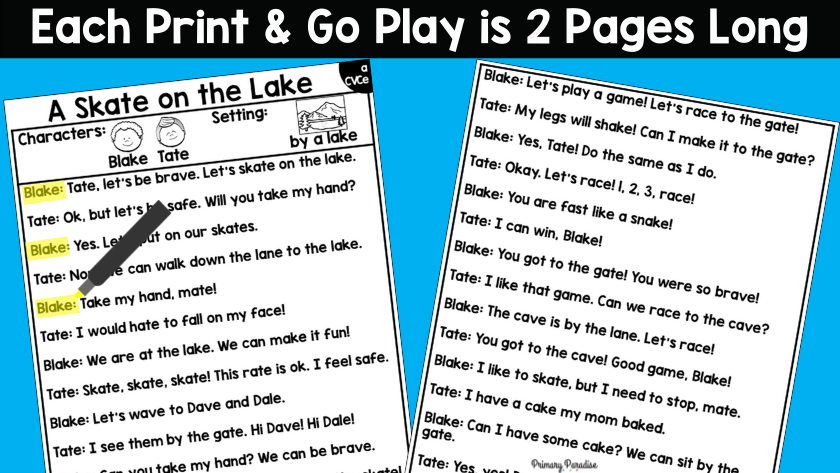 each print and go play is 2 pages long