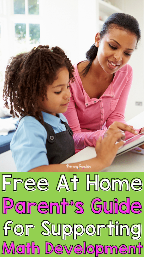A mom and daughter daughter who are smiling looking at school work together. The text says help parents understand new math with this free guide 
