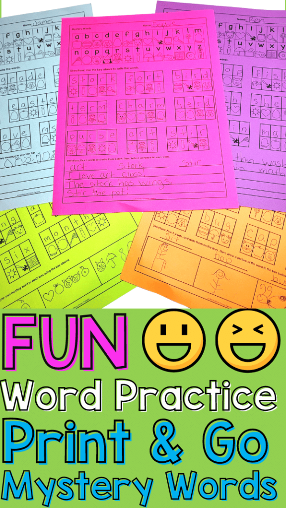 pin it! fun word practice print and go mystery words