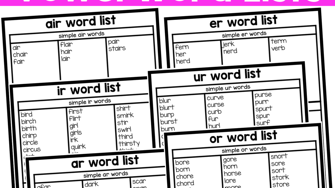 r controlled vowels word lists