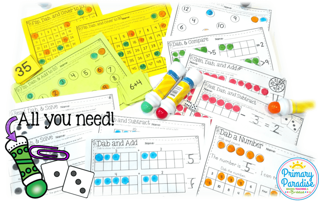 Hands on math centers that your students will love and are cheap and easy to use! You can adapt these same centers for different skills throughout the year which makes them the perfect addition to your kindergarten, first grade, and second grade classroom!