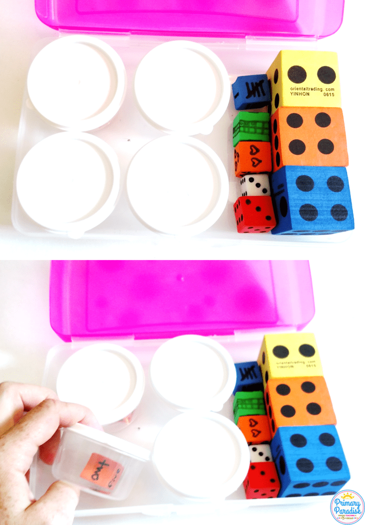 Hands on math centers that your students will love and are cheap and easy to use! You can adapt these same centers for different skills throughout the year which makes them the perfect addition to your kindergarten, first grade, and second grade classroom!