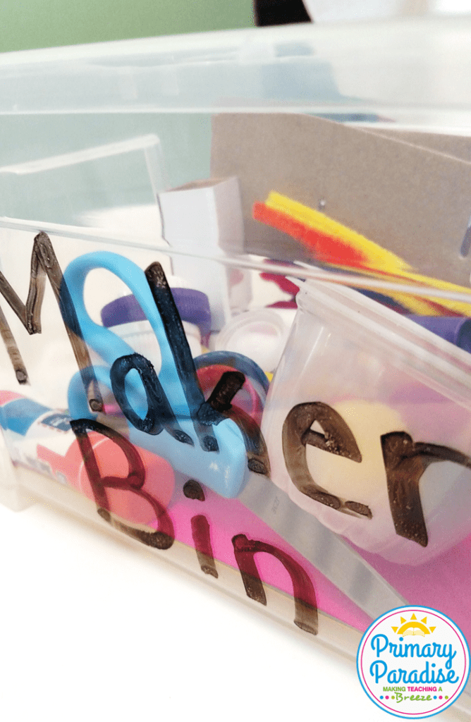 Looking for the perfect storage bins for manipulatives and other classroom supplies? These bins with lids from oriental trading are the perfect choice! Plus, learn how to use them for a portable maker space for early finishers.