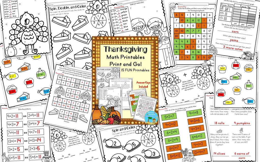 Thanksgiving Just Print Math Pack Collage