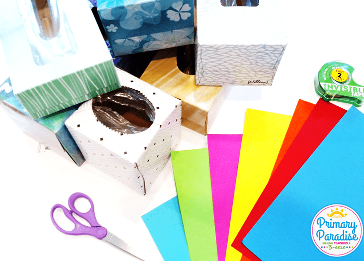 Use old tissue boxes to create this simple game to use with your students to review any skill!
