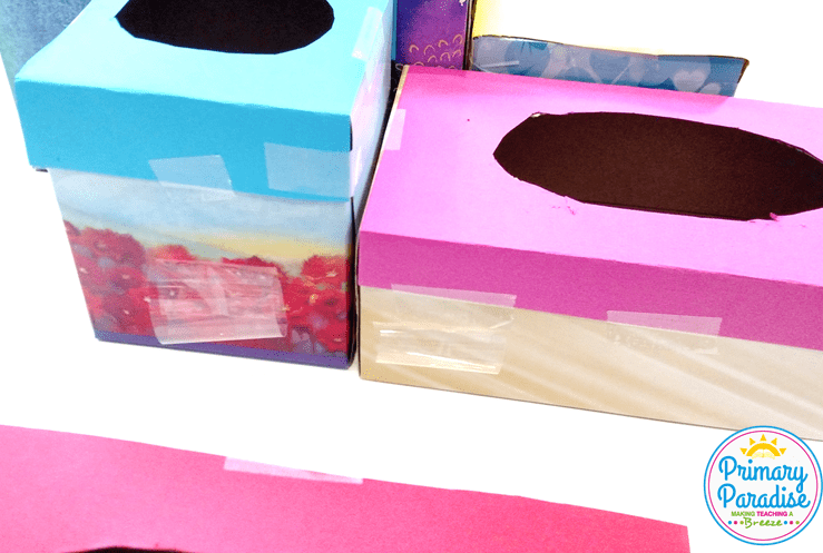 Use tissue boxes to create this fun and easy game to use with your students to review skills!