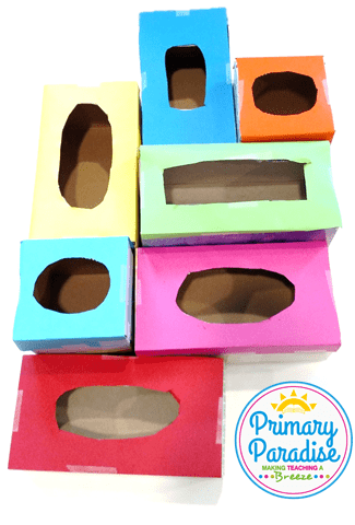 Use tissue boxes to create this simple game to use with your students to review skills!