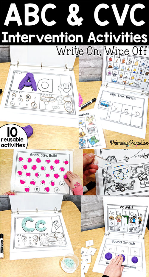 CVC word and alphabet activities that are hands on and students will love! The reusable write on, wipe off activities are engaging and effective!