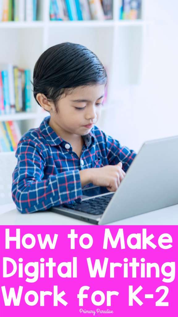 A boy typing on a laptop with the text "How To Make Digital Writing Work for K-2"