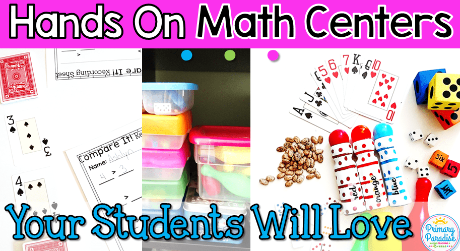 Hands on math centers that your students will love and are cheap and easy to use! You can adapt these same centers for different skills throughout the year which makes them the perfect addition to your kindergarten, first grade, and second grade classroom!