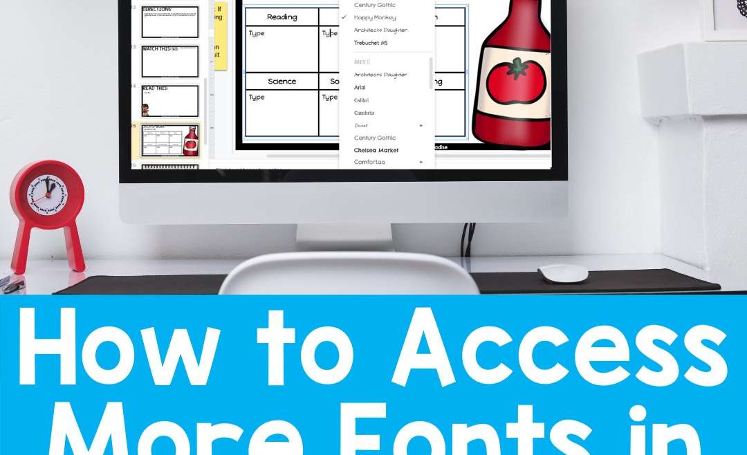 A picture of a laptop with the text "How to Access More fonts in Google Slides"