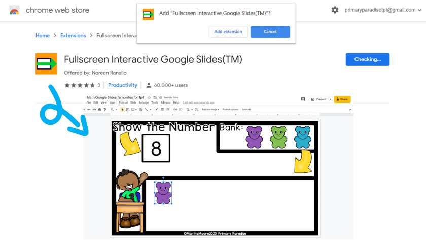 FUllscreen Interactive Google Slides Extension with an example of a making numbers activity in Google Slides using the extension.