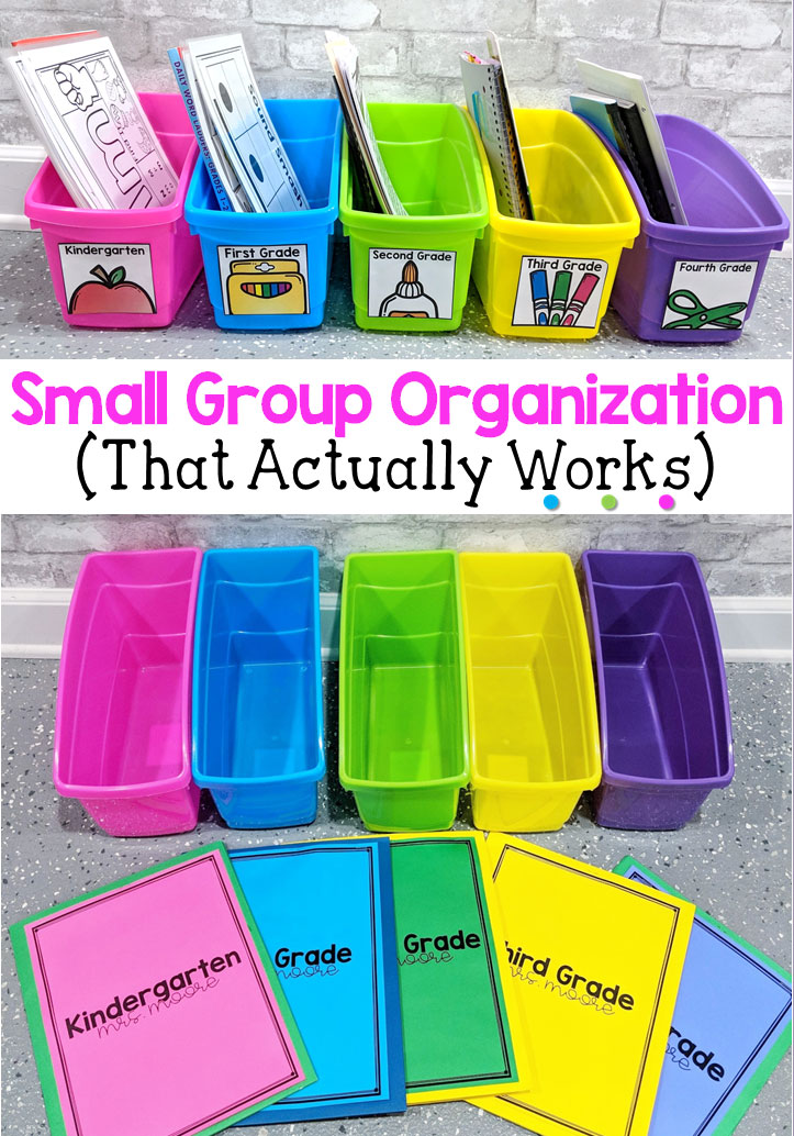 Small group organization that actually works: keep your small groups organized and keep your materials at your fingertips with these easy and simple tips! Perfect for guided reading and intervention teachers as well!