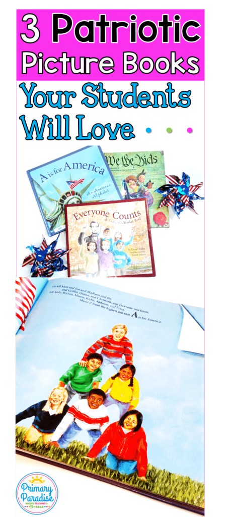 Picture books that are engaging and fun about America! These patriotic picture books are sure to be a hit in your elementary classroom and are perfect for celebrating holidays like the 4th of July, Veteran’s Day, election day, and more!