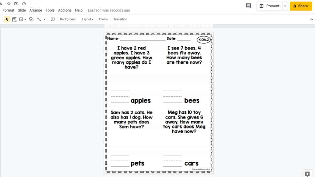 The same worksheet that was squished before is now clear and easy to read.
