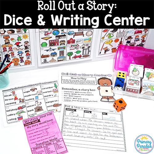 This fun dice center allows students to take a chance, roll some dice, and create an interesting story! You never know what story you might get! It could be a story about an elephant bowling on a pirate ship or a baby in the living room playing ball!