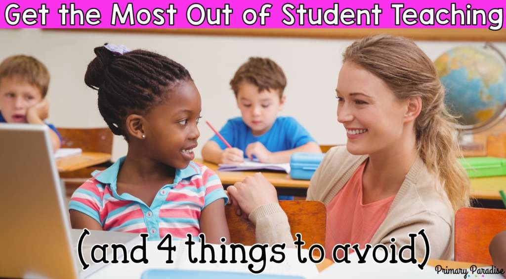 Student teacher sitting with a group of students